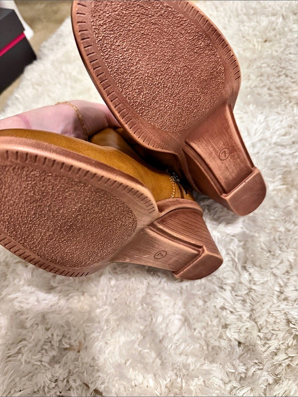 Brown Leather-Look Wedge Boots Like New - Picture 3 of 5